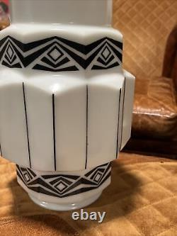 Art Deco Milk Glass SKYSCRAPER Wedding Cake stenciled Shade Large! RARE