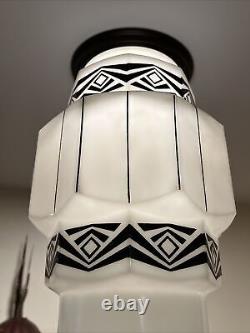 Art Deco Milk Glass SKYSCRAPER Wedding Cake stenciled Shade Large! RARE