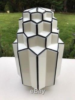 Art Deco Milk Glass Skyscraper Light Shade Globe 17 White Black Accents XLNT