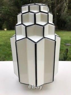Art Deco Milk Glass Skyscraper Light Shade Globe 17 White Black Accents XLNT