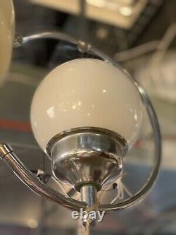 Art Deco Milk Glass Sphere & Chrome Fixture