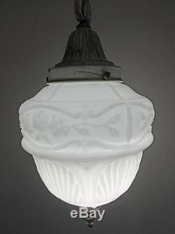 Art Deco, Nouveau Milk Glass Acorn Ceiling Light Fixture Pendant, Schoolhouse