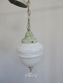 Art Deco, Nouveau Milk Glass Acorn Ceiling Light Fixture Pendant, Schoolhouse