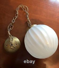 Art Deco Satin Milk Glass Shade Ceiling Light Fixture Lamp, Brass Globe