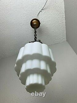 Art Deco Skyscraper Chandelier Ceiling Fixture Milk Glass Shade