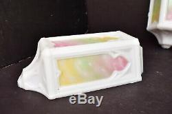 Art Deco Slip shade MILK Glass Wall Sconce Shades Pair painted Cathedral windows