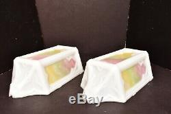 Art Deco Slip shade MILK Glass Wall Sconce Shades Pair painted Cathedral windows