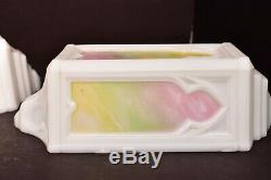 Art Deco Slip shade MILK Glass Wall Sconce Shades Pair painted Cathedral windows