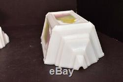 Art Deco Slip shade MILK Glass Wall Sconce Shades Pair painted Cathedral windows