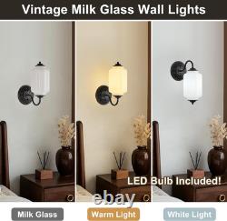 Art Deco Vintage Wall Sconce, White Milk Glass Light Fixture, E12 LED Included