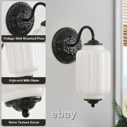 Art Deco Vintage Wall Sconce, White Milk Glass Light Fixture, E12 LED Included