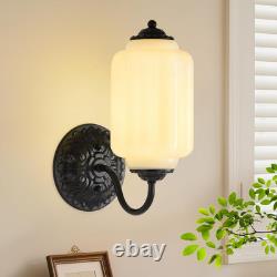 Art Deco Vintage Wall Sconce, White Milk Glass Light Fixture, E12 LED Included