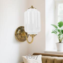 Art Deco Vintage Wall Sconce, White Milk Glass Light Fixture with E12 LED Bulb