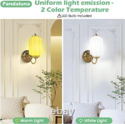 Art Deco Vintage Wall Sconce, White Milk Glass Light Fixture with E12 LED Bulb