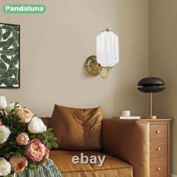 Art Deco Vintage Wall Sconce, White Milk Glass Light Fixture with E12 LED Bulb
