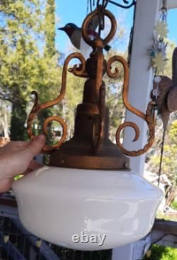 Art Deco White Milk Glass Hanging Light