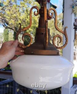 Art Deco White Milk Glass Hanging Light