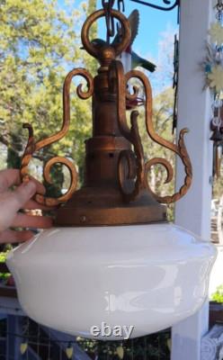Art Deco White Milk Glass Hanging Light