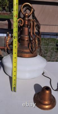 Art Deco White Milk Glass Hanging Light