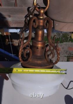 Art Deco White Milk Glass Hanging Light