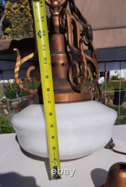 Art Deco White Milk Glass Hanging Light
