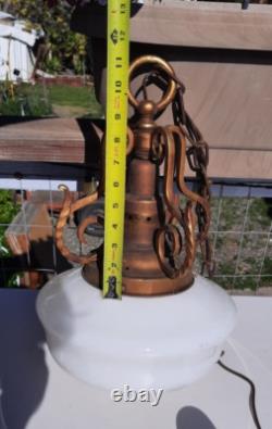 Art Deco White Milk Glass Hanging Light