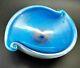 Art Glass Mouth Blown Glass Bowl Blue And Milk White Silver Leafing