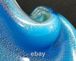 Art Glass Mouth Blown Glass Bowl Blue and Milk White Silver Leafing
