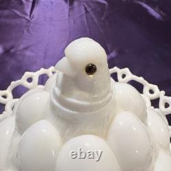 Atterbury 1889 Chick In Egg Pile Covered Dish Milk Glass Lace Dancing Sailor