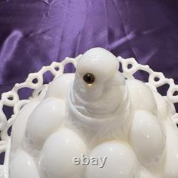 Atterbury 1889 Chick In Egg Pile Covered Dish Milk Glass Lace Dancing Sailor