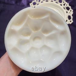 Atterbury 1889 Chick In Egg Pile Covered Dish Milk Glass Lace Dancing Sailor