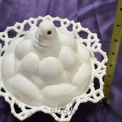 Atterbury 1889 Chick In Egg Pile Covered Dish Milk Glass Lace Dancing Sailor