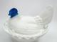 Atterbury Hen On Nest Clear Blue Head Milk Glass Covered Dish Antique 1800s