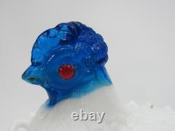 Atterbury Hen on Nest Clear Blue Head Milk Glass Covered Dish Antique 1800s