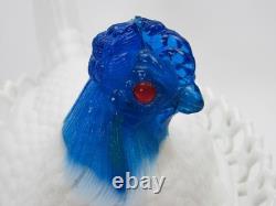 Atterbury Hen on Nest Clear Blue Head Milk Glass Covered Dish Antique 1800s