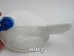 Atterbury Hen on Nest Clear Blue Head Milk Glass Covered Dish Antique 1800s