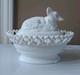 Atterbury Milk Glass Fox On A Nest Lidded Laced Basket Pat. 1889 Hard To Find
