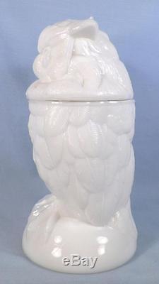 Atterbury Owl Sugar Bowl Milk Glass Early American Pattern Lugs Good Antique