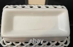 Atterbury White Milk Glass Cat on Nest Basket Lattice or Dancing Sailor Rim