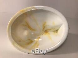 Atterbury Yellow Slag Mustard Marbled Milk Glass Hen on Nest Lace Nest Dish