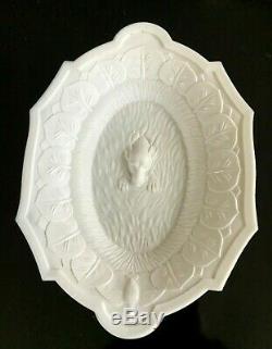 Atterbury late 1800's White Milk Glass Platter Retriever Dog Duck Lily pads