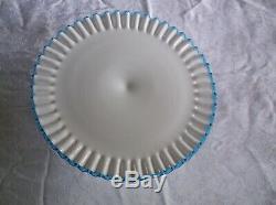 BLUE Crest Pedestal Cake Plate Vintage 1950s Fenton Milk Glass Cake Plate RARE