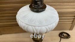 BRASS TABLE LAMP White Milk Glass Marble from ITALY Vintage