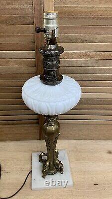 BRASS TABLE LAMP White Milk Glass Marble from ITALY Vintage