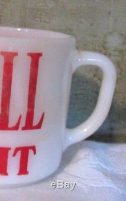 BULL S Federal Red on White milk glass Coffee Mug Cup Heat Proof RARE