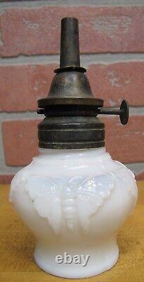 BUTTERFLY Antique Oil Lamp Opalescent White Milk Glass WALLACE & SONS ANSONIA Ct