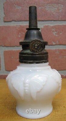 BUTTERFLY Antique Oil Lamp Opalescent White Milk Glass WALLACE & SONS ANSONIA Ct