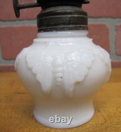 BUTTERFLY Antique Oil Lamp Opalescent White Milk Glass WALLACE & SONS ANSONIA Ct