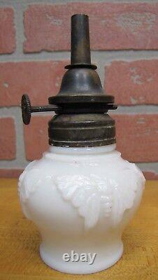 BUTTERFLY Antique Oil Lamp Opalescent White Milk Glass WALLACE & SONS ANSONIA Ct