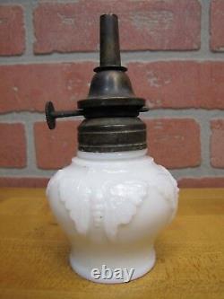 BUTTERFLY Antique Oil Lamp Opalescent White Milk Glass WALLACE & SONS ANSONIA Ct